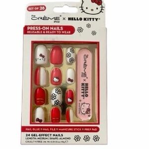 The Crème Shop Hello Kitty Red White Bow Face Gel Press-On Nails - 28 piece set